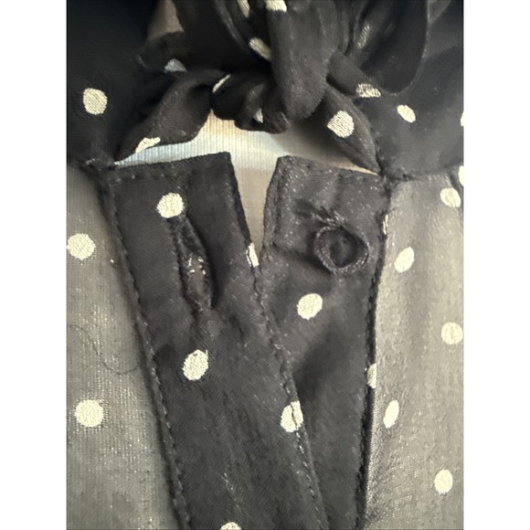 Vtg Lux Top Womens S Black Silk Polka Dot Sheer Bow Tie Romantic Coquette Retro - Picture 8 of 12